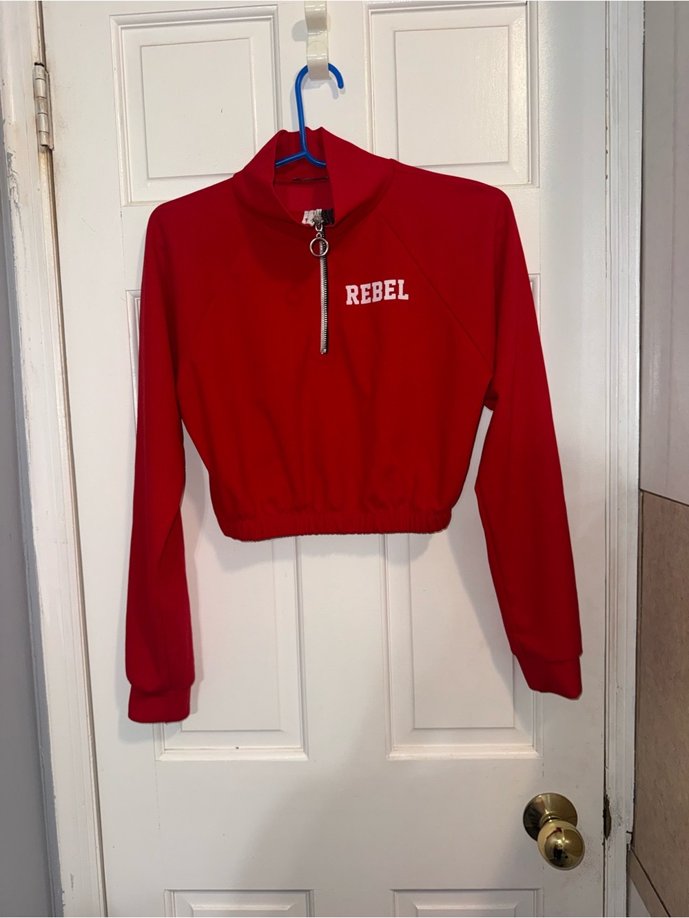 Fashion Nova Red 'Rebel' Cropped Quarter-Zip Sweater
